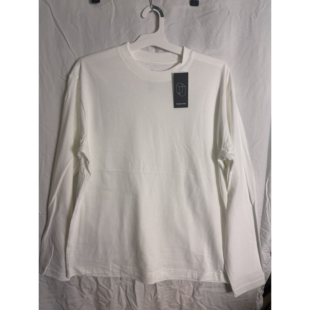 Original Use Casual Long Sleeve Cotton Crew Neck Mens T-Shirt White Size M